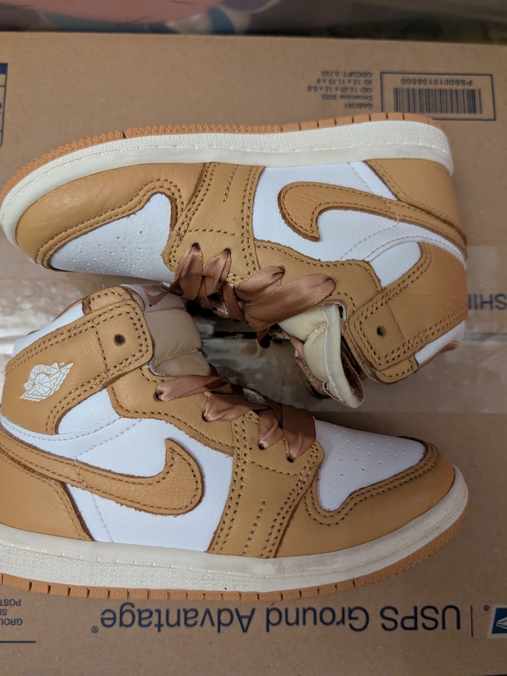 Jordan Kids High-Top Sneakers in Tan and White